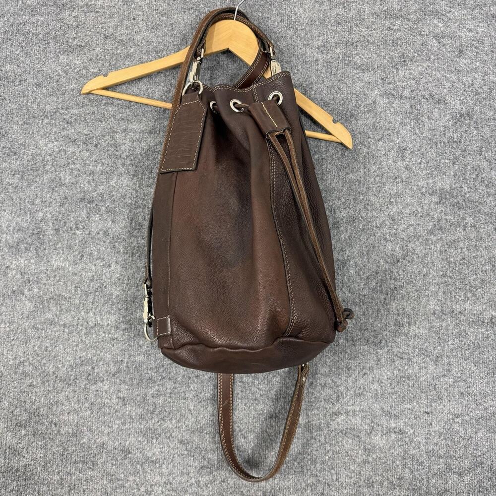 Vtg Rugby Backpack Unisex Brown Leather Drawstring Bag Casual Everyday Work 90s